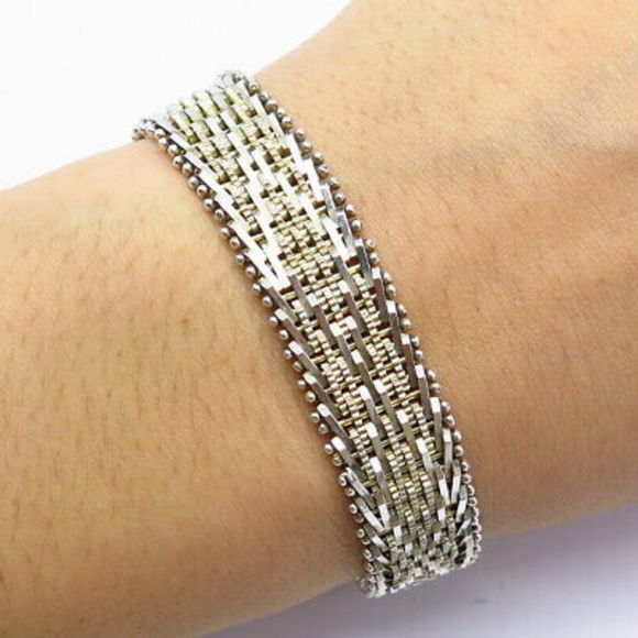 925 Sterling 2-Tone Vintage Mexico Avanti Riccio Chevron...